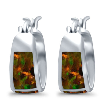 Hoop Huggies Earrings Irregular Shape Lab Created Black Opal 925 Sterling Silver